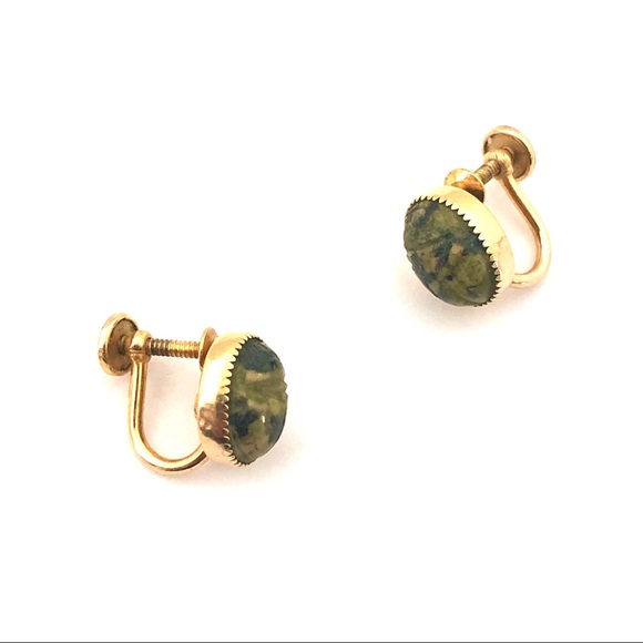 Burt Cassell Nephrite Jade Scarab 12K GF Earrings - Picture 3 of 5